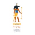 Card with Anubis ancient egypt god, flat vector illustration isolated on white. Royalty Free Stock Photo