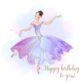 Card with a ballerina Princess. Congratulations on your birthday. Vector Royalty Free Stock Photo