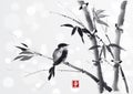 Card with bamboo and bird on white background Royalty Free Stock Photo