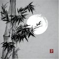 Card with bamboo in sumi-e style. Royalty Free Stock Photo