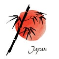 Card with bamboo on white background in sumi-e style. Hand-drawn with ink. Vector illustration. Flag of Japan Royalty Free Stock Photo