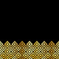 Card banner, pattern Turkish carpet gold black. Patchwork mosaic oriental kilim rug with traditional folk geometric ornament.