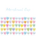 Card banner template Kawaii menstrual cup is a feminine hygiene product made of flexible medical grade silicone and shaped like a
