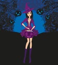 Card of beautiful witch with Halloween pumpkin Royalty Free Stock Photo