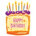 Card with birthday cake and candles Royalty Free Stock Photo