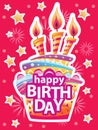 Card with birthday cake and candles Royalty Free Stock Photo