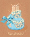 Card with birthday cake and numbers. Vector. Pink. Royalty Free Stock Photo