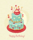 Card with birthday cake and numbers. Vector. Pink. Royalty Free Stock Photo