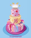 Card with birthday cake and numbers. Vector. Pink. Royalty Free Stock Photo