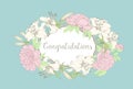 Card with blooming lily. Vintage label card. Congratulation card template for your holiday.