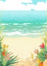 Card border: Beach With Seaweed and Corals Royalty Free Stock Photo