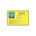 Card of boss icon, cartoon style