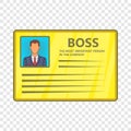 Card of boss icon, cartoon style