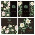 Card with botanical white roses in vintage style. Vector. Royalty Free Stock Photo