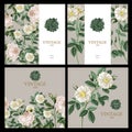 Card with botanical white roses in vintage style. Vector. Royalty Free Stock Photo