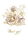 Card with bouquet of golden roses, lettering-Thank you Royalty Free Stock Photo