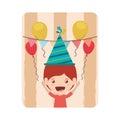 Card of boy with party hat in birthday celebration Royalty Free Stock Photo