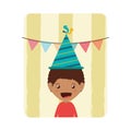 Card of boy with party hat in birthday celebration Royalty Free Stock Photo