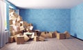 Card cardboard boxes in the room Royalty Free Stock Photo
