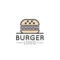 Card Cartoon Outline Logo of Fast Food Shop, Urban Place, Burrito, Burger, Sandwich or Hot Dog Bar, Grill House