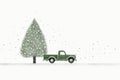 Card celebration seasonal holiday merry snow car december winter christmas red tree background truck Royalty Free Stock Photo