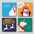 Card with Christmas. reindeer, snowman, penguin, polar bear