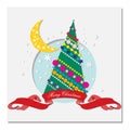 Card with Christmas tree and crescent moon