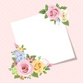 Card with colorful roses and lisianthus flowers. Vector eps-10. Royalty Free Stock Photo