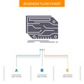 card, component, custom, electronic, memory Business Flow Chart Design with 3 Steps. Glyph Icon For Presentation Background