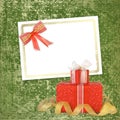 Card for congratulation with gift boxes Royalty Free Stock Photo