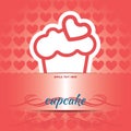Card with a cream cake with a red heart on top over a red background Royalty Free Stock Photo