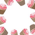 Card with cupcakes. Realistic cupcake. Sweet creamy desserts muffins with frosting flavors decoration, delicious