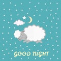 Card with cute cartoon sheep and phrase Good night