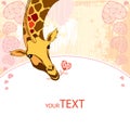 Card with cute Giraffe in love with a flower Royalty Free Stock Photo