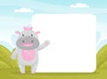 Card with Cute Hippo Character Greeting and Smiling Vector Template Royalty Free Stock Photo