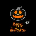 Card Dark Jack lantern pumpkin Happy Halloween jackolantern. Vector illustration isolated on black background. Royalty Free Stock Photo