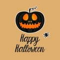 Card Dark Jack lantern pumpkin Happy Halloween jackolantern. Vector illustration isolated on gold background.