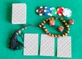 Card decks, dices, casino tokens and worry beads