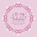 Card decoration unique happy valentine, with pink and white wreath frame elegant. Vector