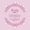 Card decoration unique happy valentine, with pink and white wreath frame elegant. Vector