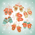 Card design with Christmas mittens Royalty Free Stock Photo