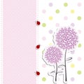 Card design purple flower polka dot background