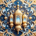 A card design Ramadan Fanos blue and gold ai generator Royalty Free Stock Photo