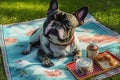 Card for dog friendly picnic with happy french bulldog