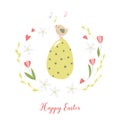 Card with Easter dotted egg and cute little bird. Royalty Free Stock Photo