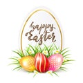 Card with Easter Eggs in Grass with Flowers Royalty Free Stock Photo
