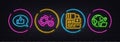 Card, Feedback and Gears minimal line icons. For web application, printing. Neon laser 3d lights. Vector