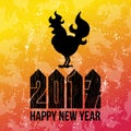 Card Fire Rooster logo, silhouette with text happy new year