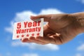 Card with five year warranty inscription