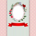 Card with a floral frame, tape labels Royalty Free Stock Photo